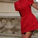 Sexy Backless Bow Mini Skirt Fashionable Short Sleeved Cocktail Party Dress (Red, S)