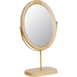 Tstarer Desk Makeup Mirror with Solid Wood,Elliptical Vanity Table Mirror for Living Room Bedroom (7.5 W x 13.5 H) (Natural Wood)