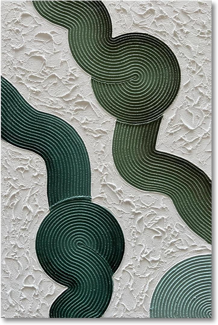 NANKAI Art Green and White Thick Texture Abstract Oil Painting Hand-Painted 3D Wall Art Large Canvas Wall Art Deco 45x30 inches (Nkhb187)