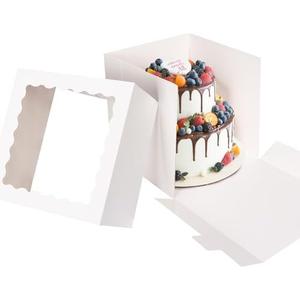 Moretoes 14 Pack Cake Boxes, 12x12x12 Inch Tall Cake Containers with Window for Tier Cakes, Disposable Sturdy Bakery Carrier with Lids, for Valentine's Day, Mother's Day, Wedding, Birthday