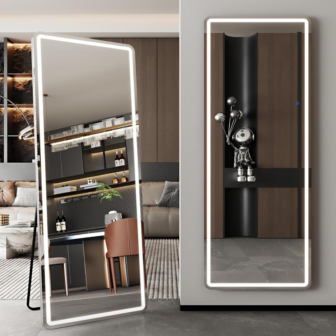 LED Full Length Mirror, 59" x 22" Oversized Rect Style Floor Standing, Hanging, Lighted Floor Mirror for Bedroom, Livingroom