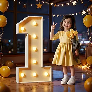 Marquee Numbers 3 Feet Tall Large Light Up Numbers 1st 16th 21st Wild One Birthday Decorations Big Yellow Light Outdoor Anniversary Decorations Balloon Arch Kit Party Backdrop 1