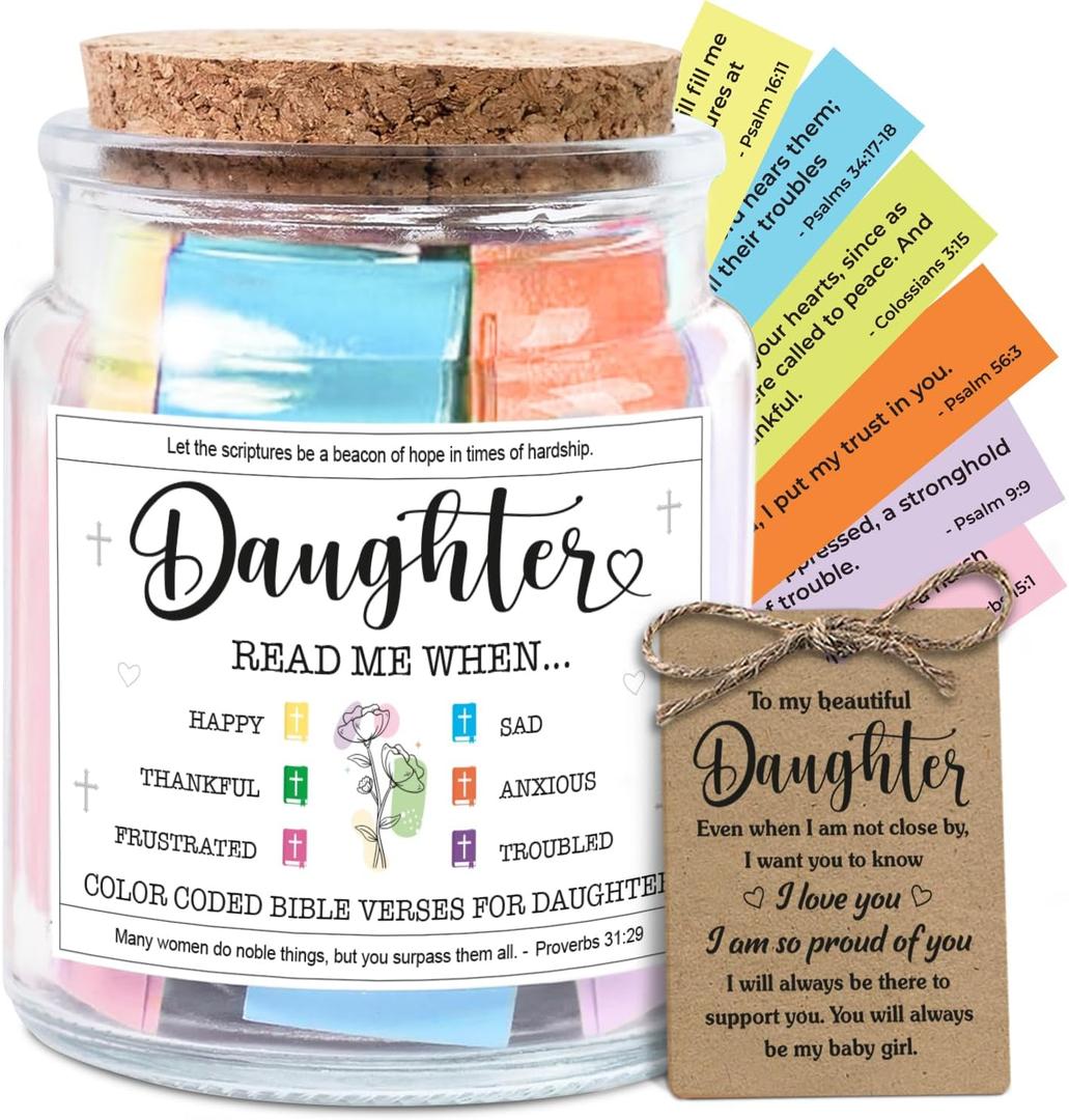 NewEleven Mothers Day Gifts for Daughter - Inspirational, Birthday, Confirmation Gifts For Daughter, Teen Girl, Adult Daughters - Daughters Birthday Gift Ideas From Mom, Dad - Bible Verse Jar