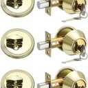 MECCANIXITY Keyed Alike Single Cylinder Deadbolt Door Lock Round Entry Front Door Handle Sets for Door Thickness 1.2-2 Inch (Gold Tone, Pack of 3)