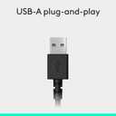 Logitech H390 Wired Headphones with Mic, USB-A Headset with Microphone for PC, Noise Cancelling Microphone for Video Meetings, Music, Gaming - Black