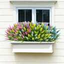 24 Bundles Artificial Lavender Flowers Outdoor UV Resistant, 4 Colors | Faux Plants in Light Blue, White, Pink, Yellow, Realistic Fake Outdoor Flowers for Garden Porch Window Box Decor