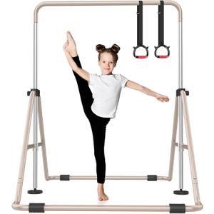 Foldable Gymnastics Bar, 5-Height Adjustable Gymnastic Bars for Kids at Home,Robust & Stable for Indoor/Outdoor Using,Weight Limit 140LBS