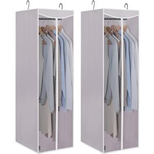 STORAGE MANIAC 2-Pack Hanging Garment Bag Zipper Cover with Sealed Clear Window, Long Garment Cover for Closet Storage Wardrobe Clothes Protector, Large Garment Storage Bag for Dresses,Suits, Grey