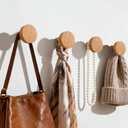4 Pack Wood Hooks No Damage Wall Hooks Round Rings Adhesive Hooks Clothes Friendly for Coat Hat Towels Backpacks Bedroom Entryway Hallway Saving Space Natural Modern Home Decorative (Beech)