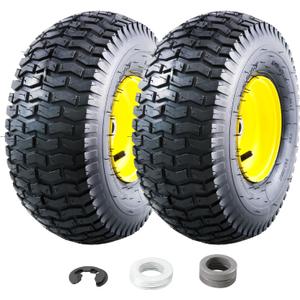 MZREXN 15x6.00-6 Lawn Mower Tires and Wheel Assembly, Front Tires Replacement, Compatible with John Deere & More Riding Mowers, 4 Ply Pneumatic, 3" Offset Hub, 3/4" Bearings, Tubeless, 2PCS