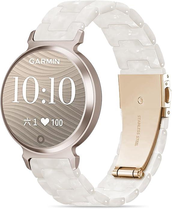 Compatible with Garmin Lily 2 Active Watch Band Resin, 14mm Wristband Bracelet Replacement Strap for Lily 2/2 Classic/2 Active Smart Watch Accessory for Women with Stainless Steel Buckle, Pearl White