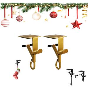 2-in-1 Fireplace Wreath Hanger for Wreaths, Adjustable Heavy-Duty Hooks, No Drilling Required, Fireplace Shelf and Christmas Stocking Hanger (Gold*2)