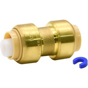 1/2" Push-fit Straight Coupling Plumbing Fitting, 1/2" Brass Push-to-Connect Plumbing Fitting, for Copper, PEX, CPVC Pipe