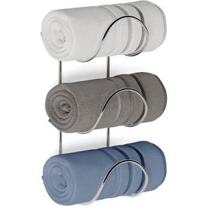 Wallniture Boto Bathroom Towel Rack Wall Mounted Organizer, Bath & Hand Towel Holder, 3 Sectional Bathroom Storage Rack Chrome Round Shape
