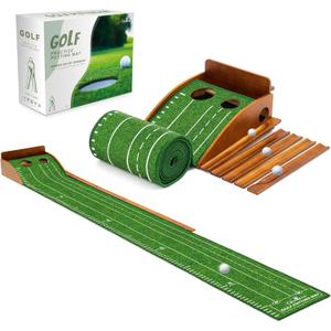 Putting Green Indoor Outdoor Mat: Golf Putting Mat with Durable Solid Wooden Base & Auto Ball Return, Luxurious Velvet Surface with Lay-Flat Technology - Christmas Ideal Gifts for Men/Dad (Standard)