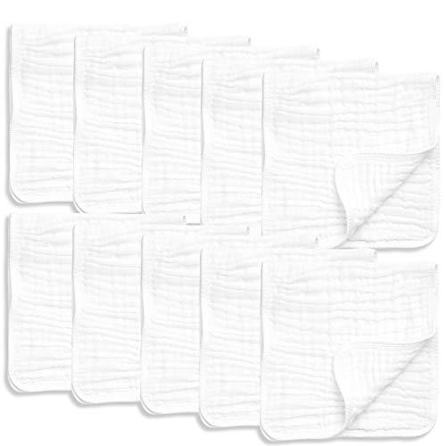 Health 9 Pack Muslin Burp Cloths Large 100% Cotton, Hand Wash Cloth 6 Layers Extra Absorbent and Soft White