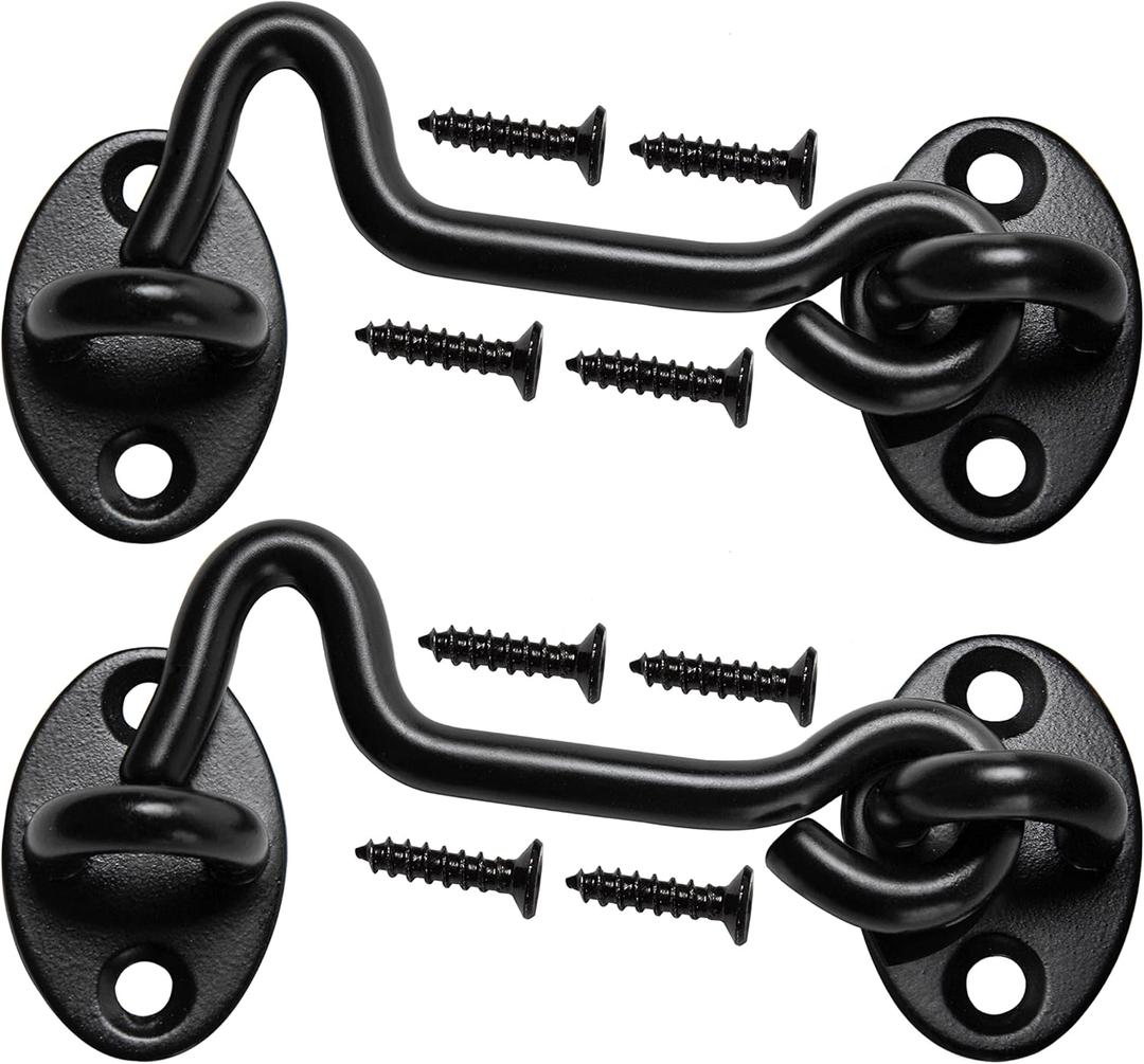 4" Barn Door Latch Door Lock Hardware, Sliding Door Lock Eye Hook Latch with Screws, Rust-Resistant Metal Gate Latch(2 Pack)