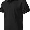 Men's Quick-Dry Active Polo Shirts Short Sleeve Performance for Golf Tennis Daily Casual Collared T-Shirt (Large, Black)