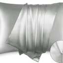 Bedsure Satin Pillowcase with Zipper, Similar to Silk Pillow Cases 2 Pack, Grey Satin Pillow Cases Queen Size Set of 2, Silky & Soft Pillow Covers for Hair and Skin, Gifts for Women Men, 20x30 Inches