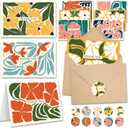 AUDREE Boho Abstract Floral Thank You Cards (20 Pack, 4x6)  Thank You Horizontal Card With Adhesive Envelopes & Matching Stickers For Weddings, Baby & Bridal Showers, Any Occasion