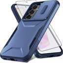 Asuwish Phone Case for Samsung Galaxy A35 5G with Tempered Glass Screen Protector and Slide Camera Cover Slim Rugged Hybrid Shockproof Protective Hard Cell Accessories A 35 35A A355G Women Men Blue
