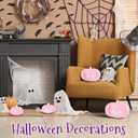 Aoriher 4 Pcs Halloween Pumpkin Plush Toy Pumpkin Plush Pillow Stuffed Plushie for Boys Girls with 2 Expressions Party Decor Gifts, 3.5 and 6 Inches (Pink)