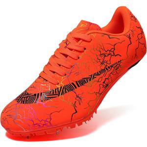 Men's Track Spike Shoes Lightweight Breathable Running Sneakers for Distance Sprinting Athletic Training Jumping Track and Field Suitable for Women and Girls (7, Orange)