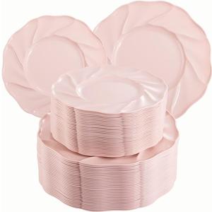 Morejoy 60PCS Pink Plastic Plates, Pink Party Plates, Pink Disposable Plates, Includes 30PCS Pink Dinner Plates, 30PCS Pink Dessert Plates, Perfect for Wedding & Shower & Mother's Day