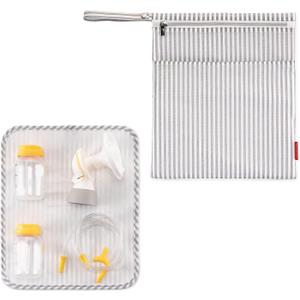 Wet Dry Bag for Breast Pump Parts Storage, Waterproof Pump Parts Bag with Place Mat for Moms Pumping at Work-Straps