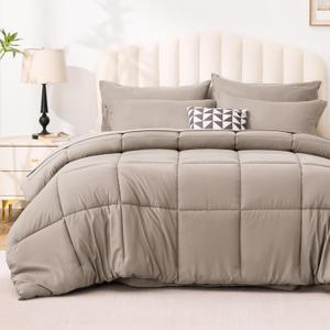 Love's cabin King Size Comforter Set Light Brown, 7 Pieces King Bed in a Bag, All Season Bedding Sets with 1 Comforter, 1 Flat Sheet, 1 Fitted Sheet, 2 Pillowcase and 2 Pillow Sham