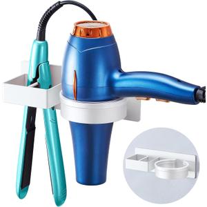 Blow Dryer Holder Wall Mounted, Hair Straightener Holder, Hair Dryer Holder Adhesive, Hair Tool Organizer for Flat Iron, Hairdryer, Curling Iron Holder for Bathroom Vanity Barber Shop (White)