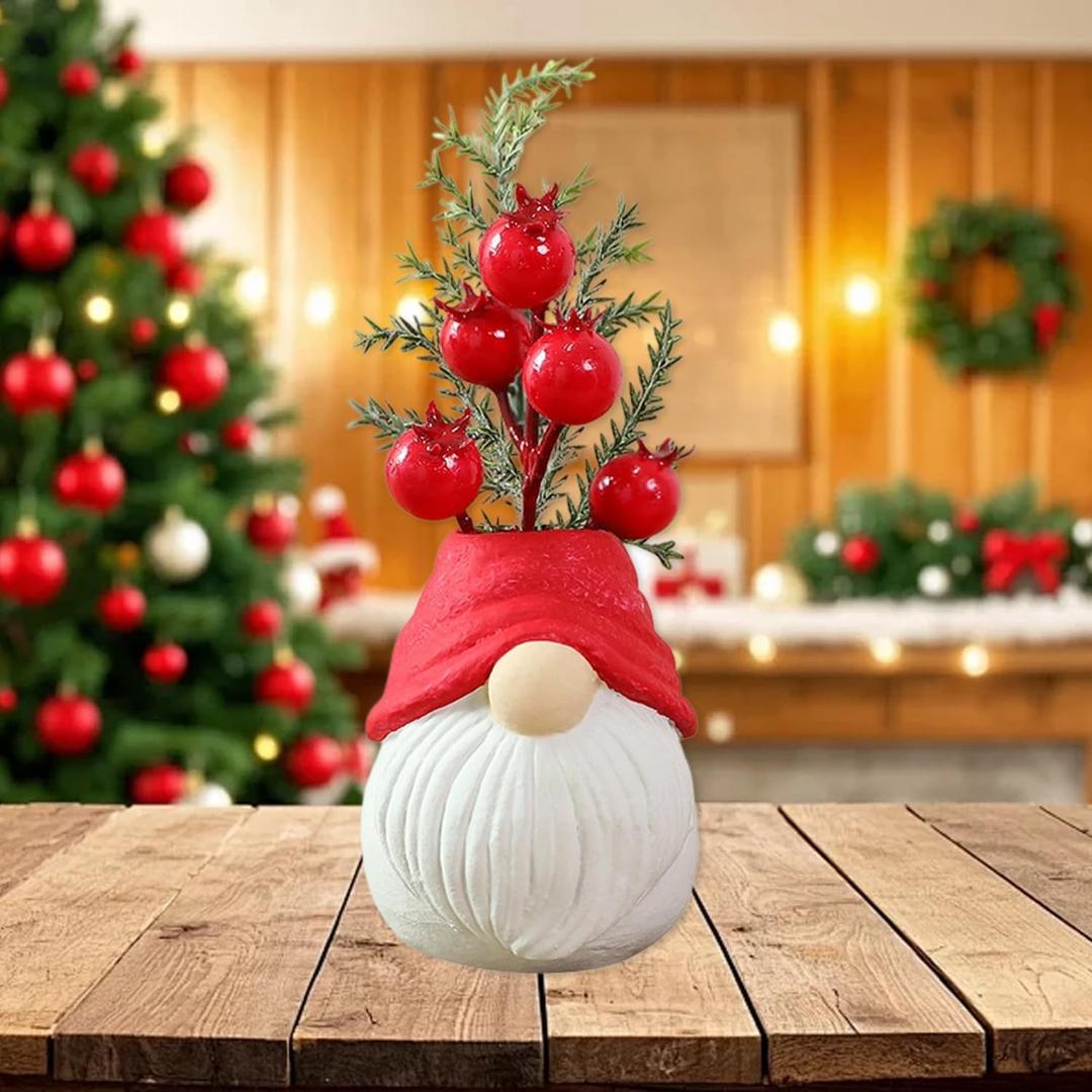 Christmas Tree Table Decor Artificial Mini Xmas Tree Decor for Tables Red Berry  Pine Branch with Cute Dwarf Base for Winter Party Home Indoor Home Fireplace Mantel Decorations (Styl 3)