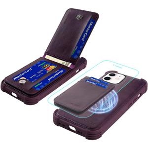 MONASAY Magwallet Case Fit for iPhone 12 Pro/12, [Support MagSafe Wireless Charging][Glass Screen Protector] Flip Magnetic Leather Wallet Phone Cover with Detachable Card Holder, Purple