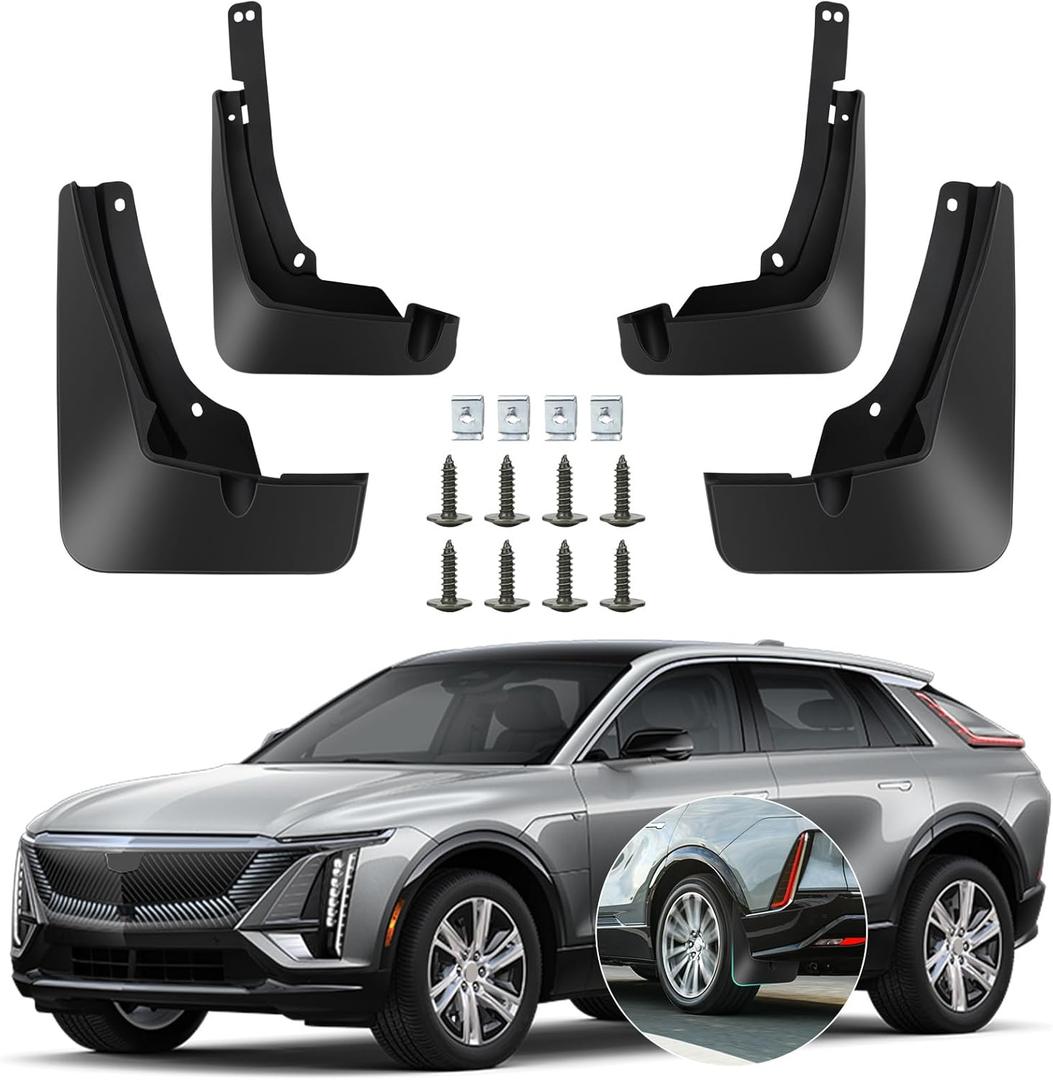 Mud Flaps Compatible with Cadillac Lyriq 2022 2023 2024 2025, 4PCS Front & Rear Side No Drill Splash Guard Exterior Accessories