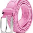 Canvas Elastic Fabric Woven Stretch Braided Belts for Men Women Junior with Multicolored/Full Sizes (M fits waist 33"- 36" M, 1197 Pink)