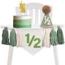 Wild Green Half Birthday Docoration, 1/2 Birthday Boy High Chair Banner with Handmade Hat and Candle, Half Way to One Baby Boy 6 Month Party Supply