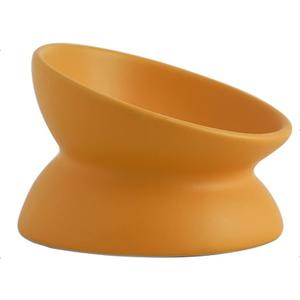 Ceramic Raised Cat Bowl, Cat Food Bowls Elevated Tilted, Ceramic Pet Bowl Whisker Friendly, Anti Vomit & Reduce Neck Burden for Food and Water (Yellow)