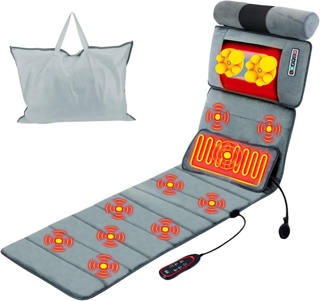 Full Body Massage Mat with Heat, 10 Motors Vibration Massage Chair Pad with 3 Timer Settings, Multifunctional Full Body Relaxation Seat Back Massager for Bed Sofa Chair