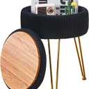 Wimarsbon Vanity Stool Vanity Chair with Storage, Velvet Makeup Stool, Soft Ottoman with Anti-Slip Feet, Furry Padded Seat for Makeup, Bedroom Black