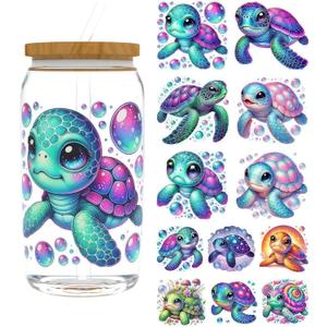 5pcs Exquisite Colorful Turtles UV DTF Cup Wraps Winter UV DTF Transfer Waterproof Sticker for Glass Cups Furniture Craft DIY CraftsRub on Transfer Stickers for DIY Water Bottle Laptop Decal Wood Car