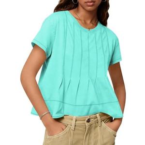 Tankaneo Womens Babydoll Tops Short Sleeve Pelum Summer T-Shirts | Peplum, Pleated, Casual Loose Fit, Flowy, babydoll, XL