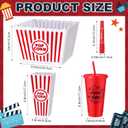 Reallnaive 15 Pcs Movie Night Popcorn Organizer Set Family Red & White Striped Plastic Popcorn Container Reusable Drinking Cup for Holiday Parties, Family Gatherings & Home Theater