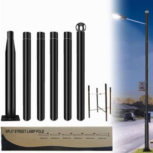 Street Light Pole 20 Ft Tall - Outdoor Adjustable Heavy Duty Metal Street Lamp Post for Outside Solar Street Lights with Mounting Rebar Cage Base for Backyard,Parking Lot,Walkway