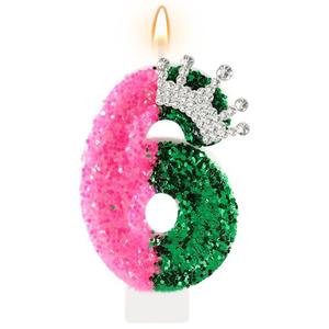 AKURIEEY Wicked Birthday Candle Crown Number 6 Candle Pink and Green 6th Birthday Cake Topper Cupcake Decorations Wicked Themed Party Decor Anniversary Celebrations Supplies