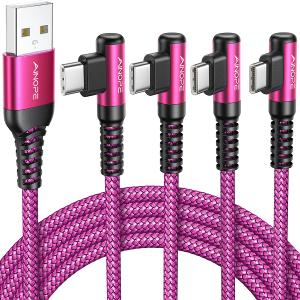 AINOPE USB C Cable [4-Pack, 3.1A] Type C Charger Fast Charging, Right Angle [10/6.6/3.3/3.3ft] USB A to USB C Cable Nylon Braided Compatible with Galaxy S22 S10 Plus S21 S20, Note 10, LG Google Pixel (Rose)