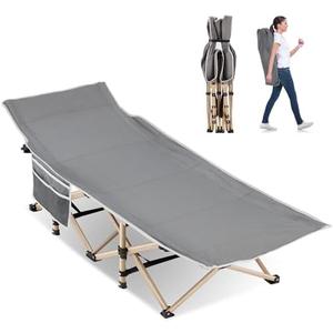 Candockway Folding Camping Cot for Sleeping, Portable Cots for Adults, Heavy Duty Cot Bed 550LBS(Max Load), Extra Wider Cots with Large Pocket for Outdoor, Office, Beach