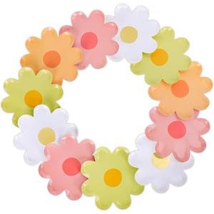 AnyDesign 40Pcs Boho Daisy Paper Plates Disposable Groovy Party Plates 7 In Summer Floral Food Tray Dessert Plate for Wedding Birthday Baby Shower Party Supply