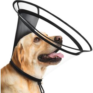 BONTHEE Clear Dog Cone CollarExtra-Long Recovery E-Collar for Dogs, Transparent Adjustable Dog Cones Alternative for Small Large Medium Size Dogs,Protective Neck Brace with Soft Edges-M