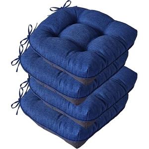 Chair Cushions for Dining Chairs, Non-Slip Kitchen Chair Pads with Ties, Tufted Shredded Foam Kitchen Chair Cushions Set of 4, 15.5" X 15.5", Royal Blue