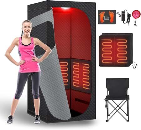 Portable Infrared Sauna Room, Dry Sauna Tent for Detoxification and Relaxation with Red Light Therapy and Folding Chair, 9 Levels, 32″×35″×71″